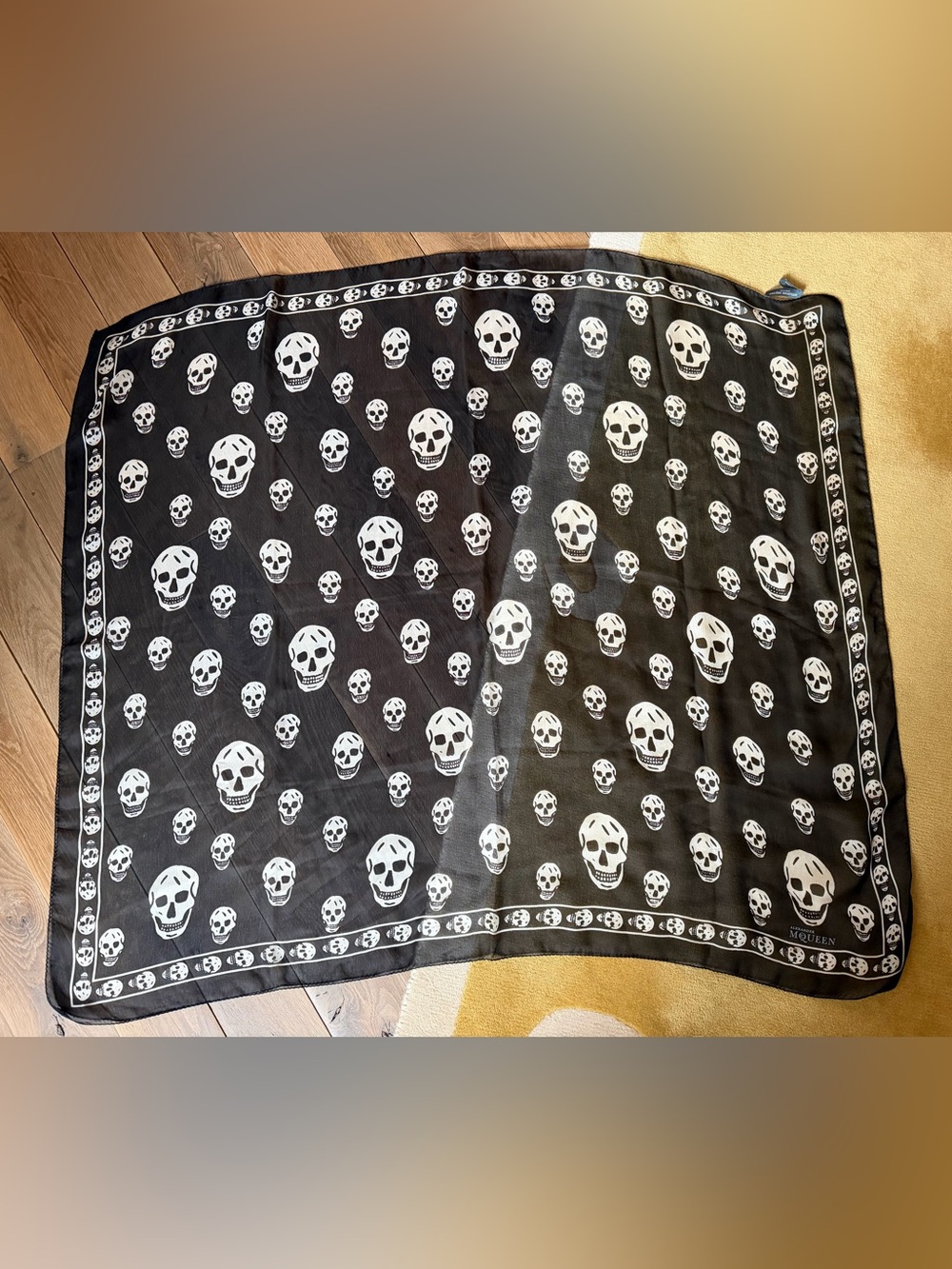 Alexander McQueen Black and White Skull Silk Scarf